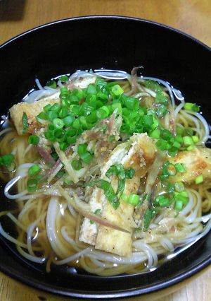 ぶっかけそうめん、みょうがしそ油揚げ投入-レシピのメイン写真