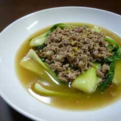 A picture of チンゲン菜のひき肉あん。.