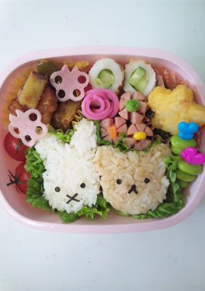 キャラ弁☆ミッフィー？うさぎとくま超簡単-レシピのメイン写真
