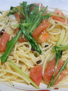 トマトと水菜のペペロンチーノ-レシピのメイン写真