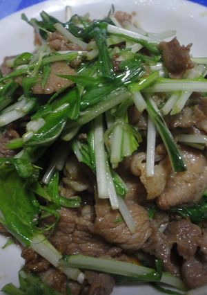 豚と水菜の醤油酢炒めレモン汁を添えて-レシピのメイン写真