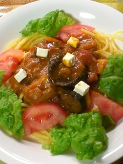 なすと完熟トマトカレーを使ったパスタ-レシピのメイン写真