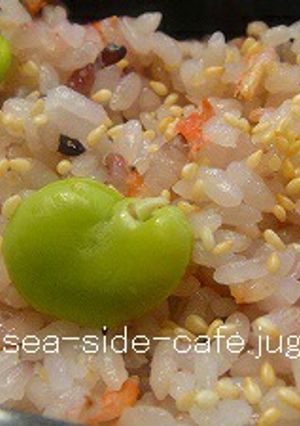 お弁当の彩り御飯：小エビとソラ豆の御飯-レシピのメイン写真