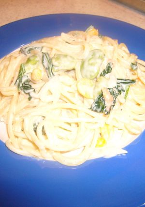そら豆と塩鮭の和風クリームパスタ-レシピのメイン写真