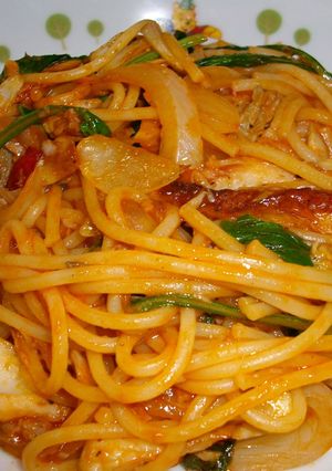 ホッケの干物でトマトパスタ-レシピのメイン写真