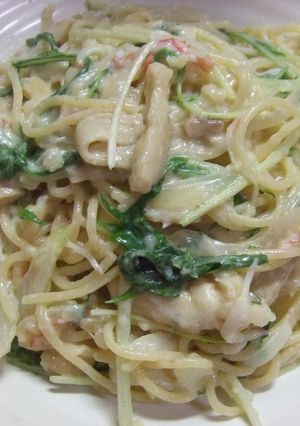 カニカマと水菜の豆乳柚子クリームパスタ-レシピのメイン写真