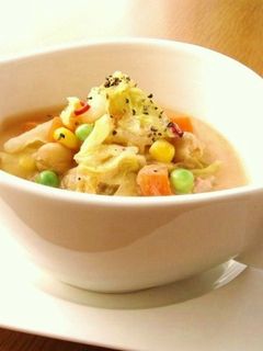 ∮ひよこ豆とキャベツღ豆乳トマトスープ∮-レシピのメイン写真
