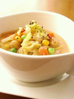 ∮ひよこ豆とキャベツღ豆乳トマトスープ∮-レシピのメイン写真