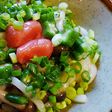 オクラとしめじと明太子のうどん