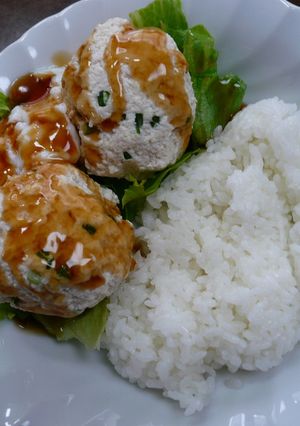 鶏つくねの温卵のせ♪-レシピのメイン写真