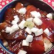 ちらし寿司ご飯でマグロと長芋の漬け丼~♪