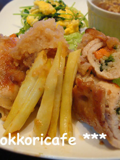 ほっこりカフェ 豚肉野菜巻き+ポン酢かけ-レシピのメイン写真