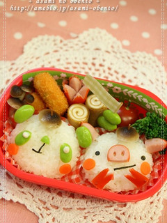 簡単キャラ弁*パンダ&ブタのおにぎり。-レシピのメイン写真