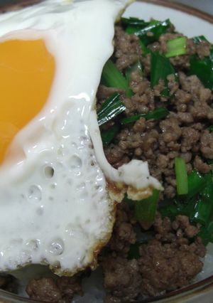 ニラ&ひき肉の簡単丼ぶり♪♪-レシピのメイン写真