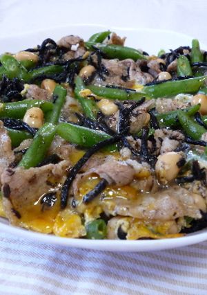 ひじき豆とインゲンの豚卵とじ-レシピのメイン写真