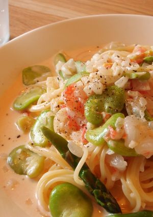 そら豆と海老のトマトクリームパスタ。-レシピのメイン写真