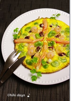 そらまめと魚介のオープンオムレツ-レシピのメイン写真