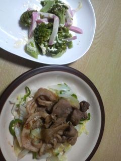 豚の甘辛生姜焼きとブロッコリー蒲鉾サラダ-レシピのメイン写真