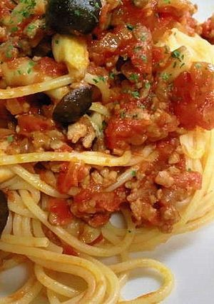 挽き肉としめじのトマトソーススパゲッティ-レシピのメイン写真