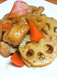 鶏肉とレンコンと人参の炒り煮-レシピのメイン写真