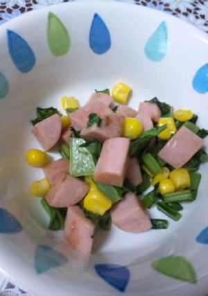 魚肉ソーセージとコーン&カブ葉の炒め物-レシピのメイン写真