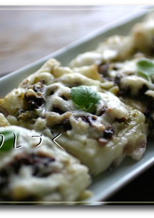 豆餅ピザ〜ジェノベーゼとアンチョビ風味♪-レシピのメイン写真