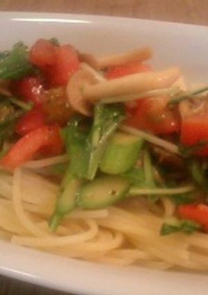 ドレッシングで簡単♪水菜ときのこのパスタ-レシピのメイン写真