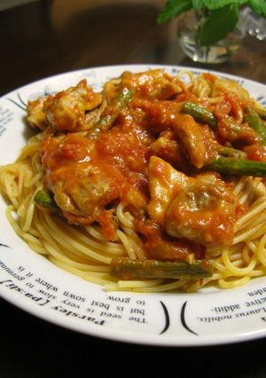 鶏とアスパラのチーズたっぷりトマトパスタ-レシピのメイン写真