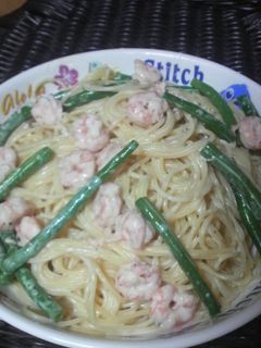 濃厚!海老といんげんのクリームパスタ-レシピのメイン写真