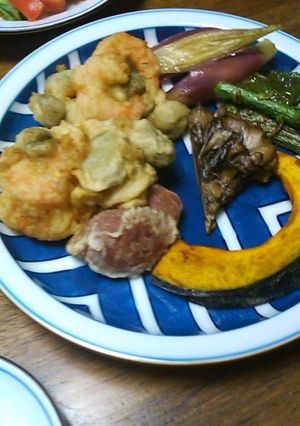 梅干しの天婦羅Withかき揚げ、素揚げ-レシピのメイン写真
