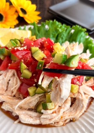 【鶏むね肉で】コロコロ夏野菜の中華風よだれ鶏-レシピのメイン写真
