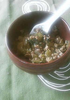 ご飯のお供☆セロリの葉とひき肉のそぼろ-レシピのメイン写真