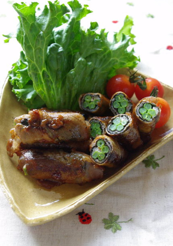 豚肉のいんげん海苔巻き 梅照焼き-レシピのメイン写真