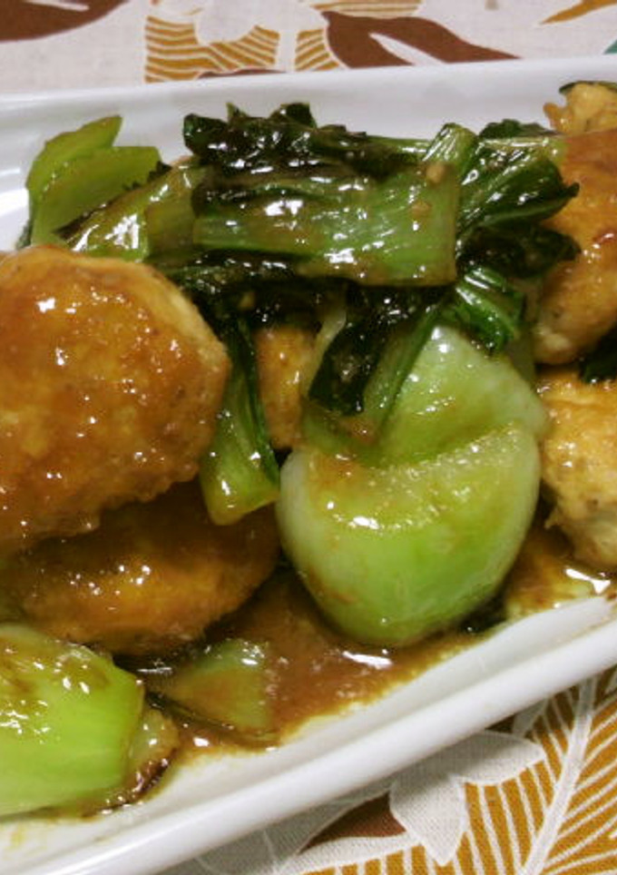 鶏団子と青梗菜のミソマヨ炒め-レシピのメイン写真