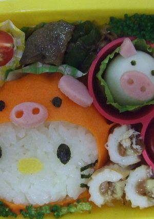 キティちゃん ぶたさんキャラ弁-レシピのメイン写真