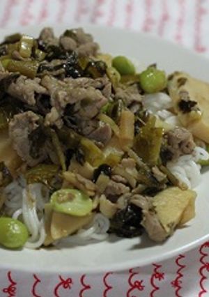 夏レシピ☆豚肉と高菜のそうめん-レシピのメイン写真