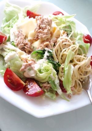 夏の卵豆腐入り超簡単な野菜サラダ麺-レシピのメイン写真