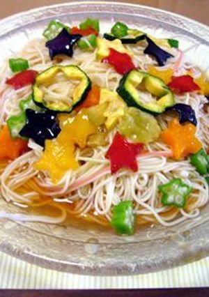 夏野菜たっぷり！彩り揚げ野菜そうめん-レシピのメイン写真