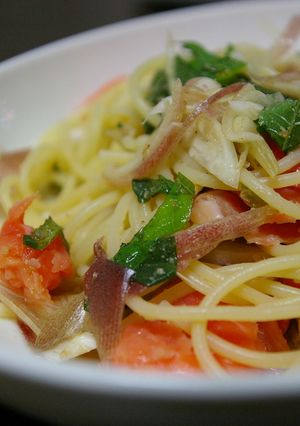 スゴだれ☆みょうがとサーモンのパスタ-レシピのメイン写真