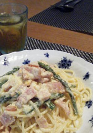 冷製パスタ☆温泉タマゴでカルボナーラ-レシピのメイン写真
