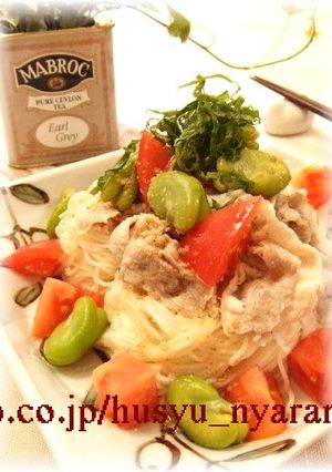 空豆と冷しゃぶ夏のスゴだれ素麺-レシピのメイン写真