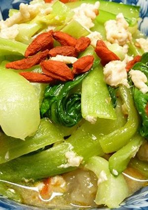 鶏ひき肉とチンゲン菜のピリ辛コンソメ蒸し-レシピのメイン写真