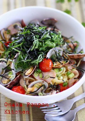 あさり♪トマトの大葉たっぷり乗せパスタ♪-レシピのメイン写真