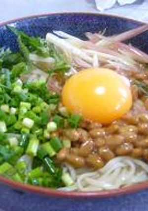 納豆と卵で★ぶっかけ冷麦-レシピのメイン写真