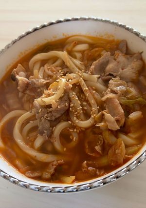 キムチ豚バラうどん（1人前）-レシピのメイン写真