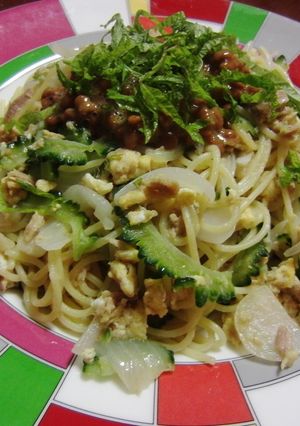 ゴーヤとツナの納豆パスタ-レシピのメイン写真