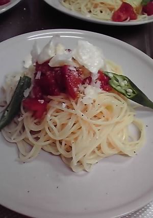 冷製とまとすぱ☆チーズはパリッ！-レシピのメイン写真