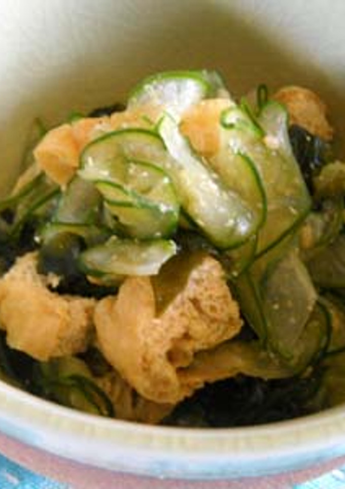 きゅうりとワカメとお揚げの酢の物-レシピのメイン写真