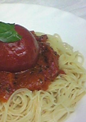 ぶきっちょさんの丸ごとトマトの冷製パスタ-レシピのメイン写真