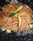 イカげそとイカのはらわたのパスタ
